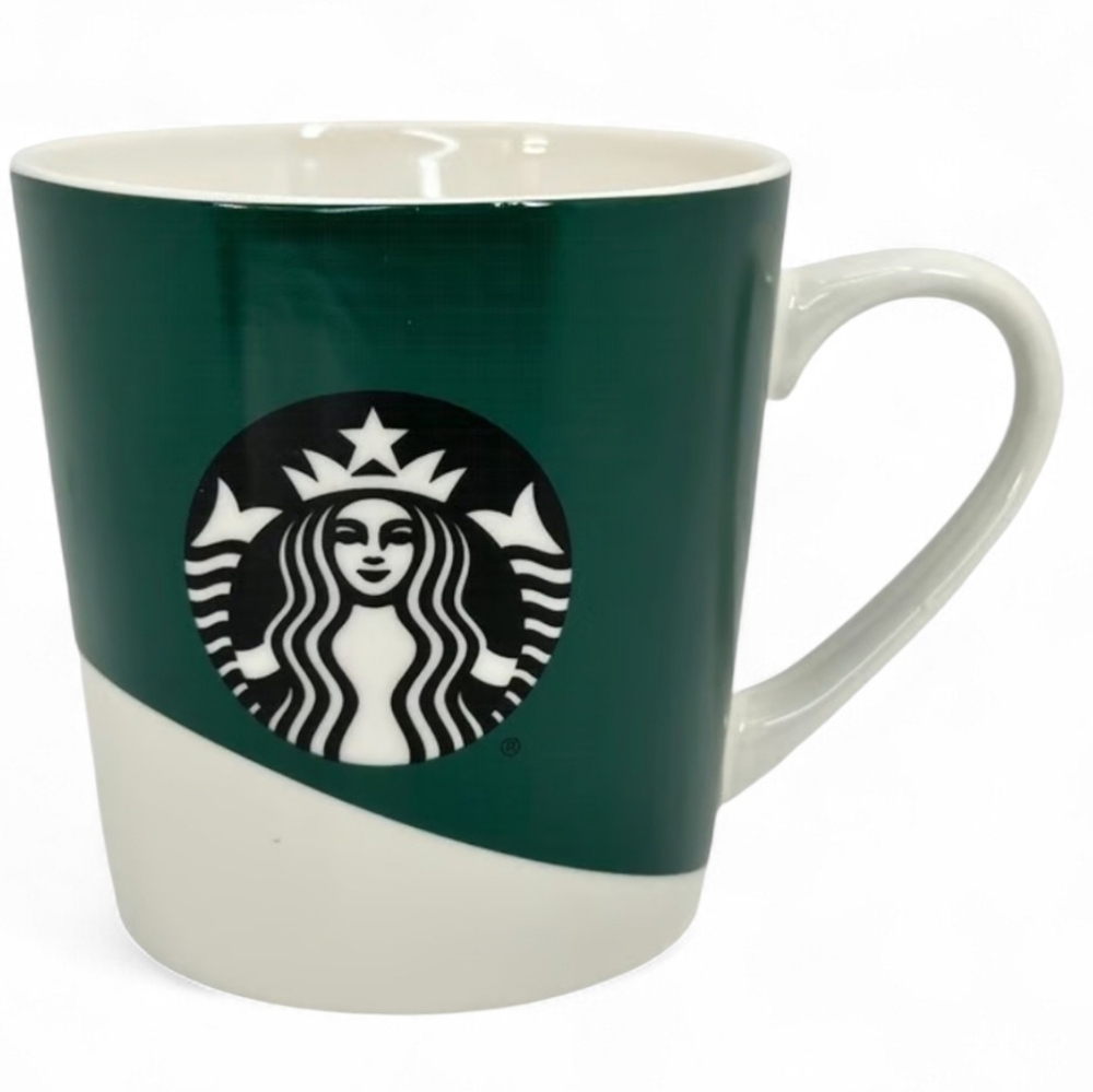 Starbucks Half Green White Mermaid Logo Ceramic Coffee Tea Mug Cup 18 oz - - Picture 1 of 7
